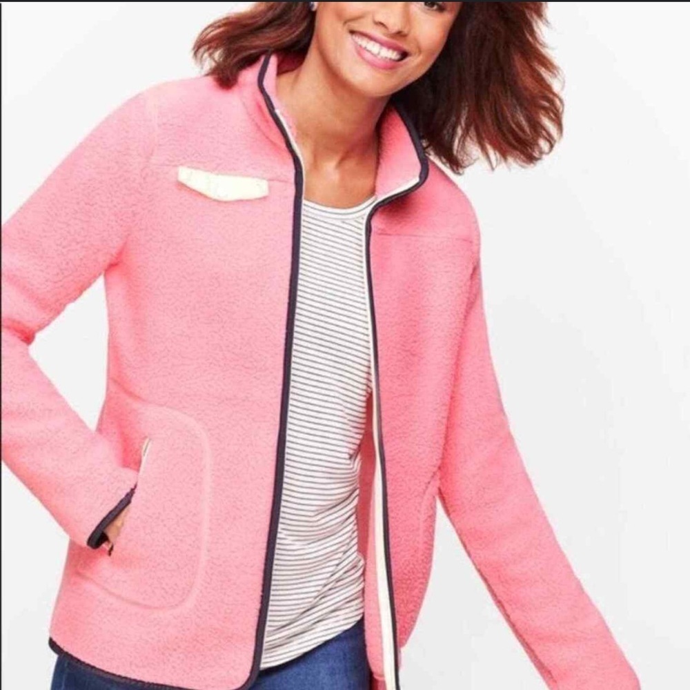 Talbots Pink Sherpa Zip Up Fleece Jacket Size Medium Petite